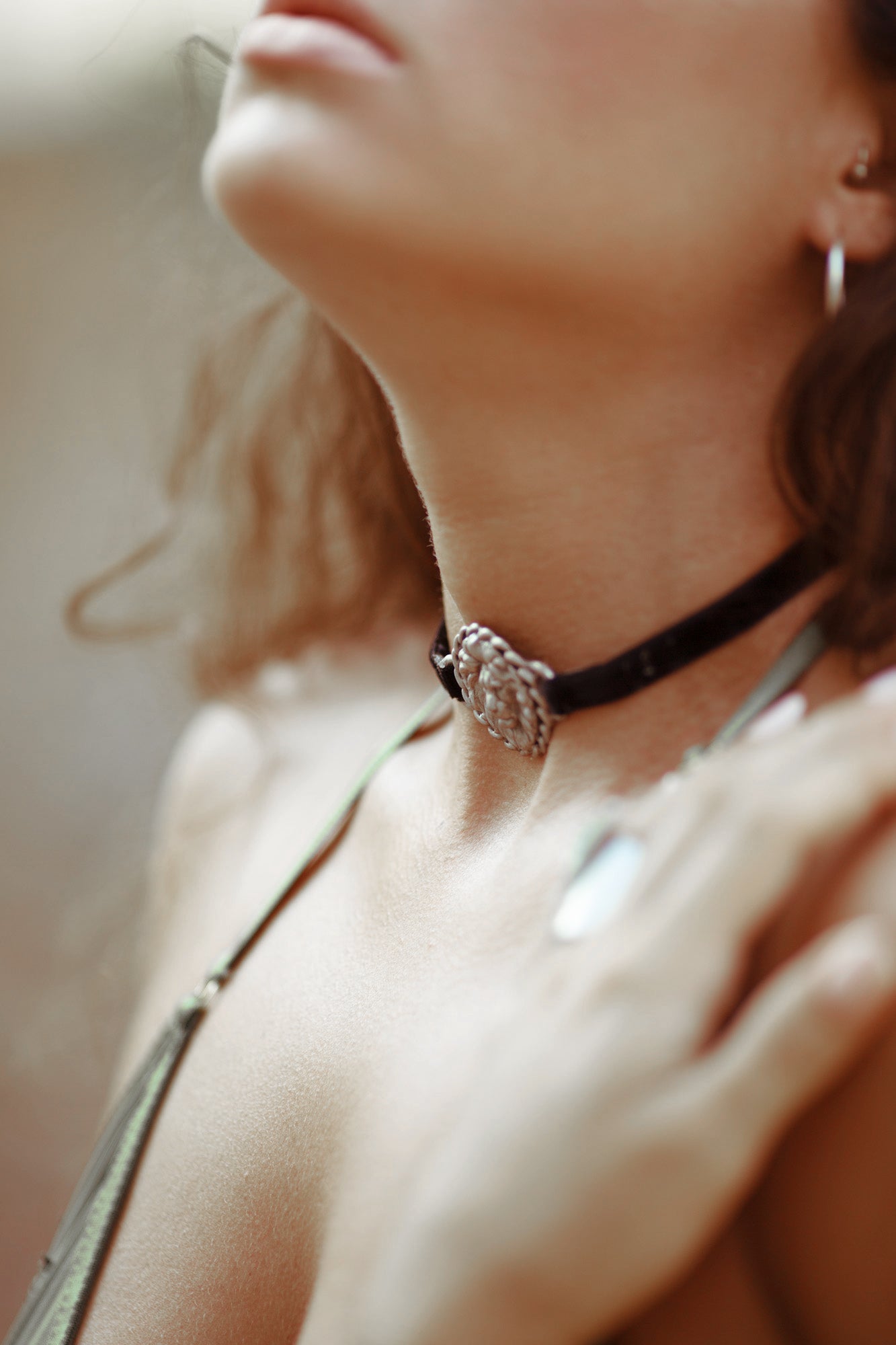 an edgy model modelling orgada's black fierce leono velvet choker