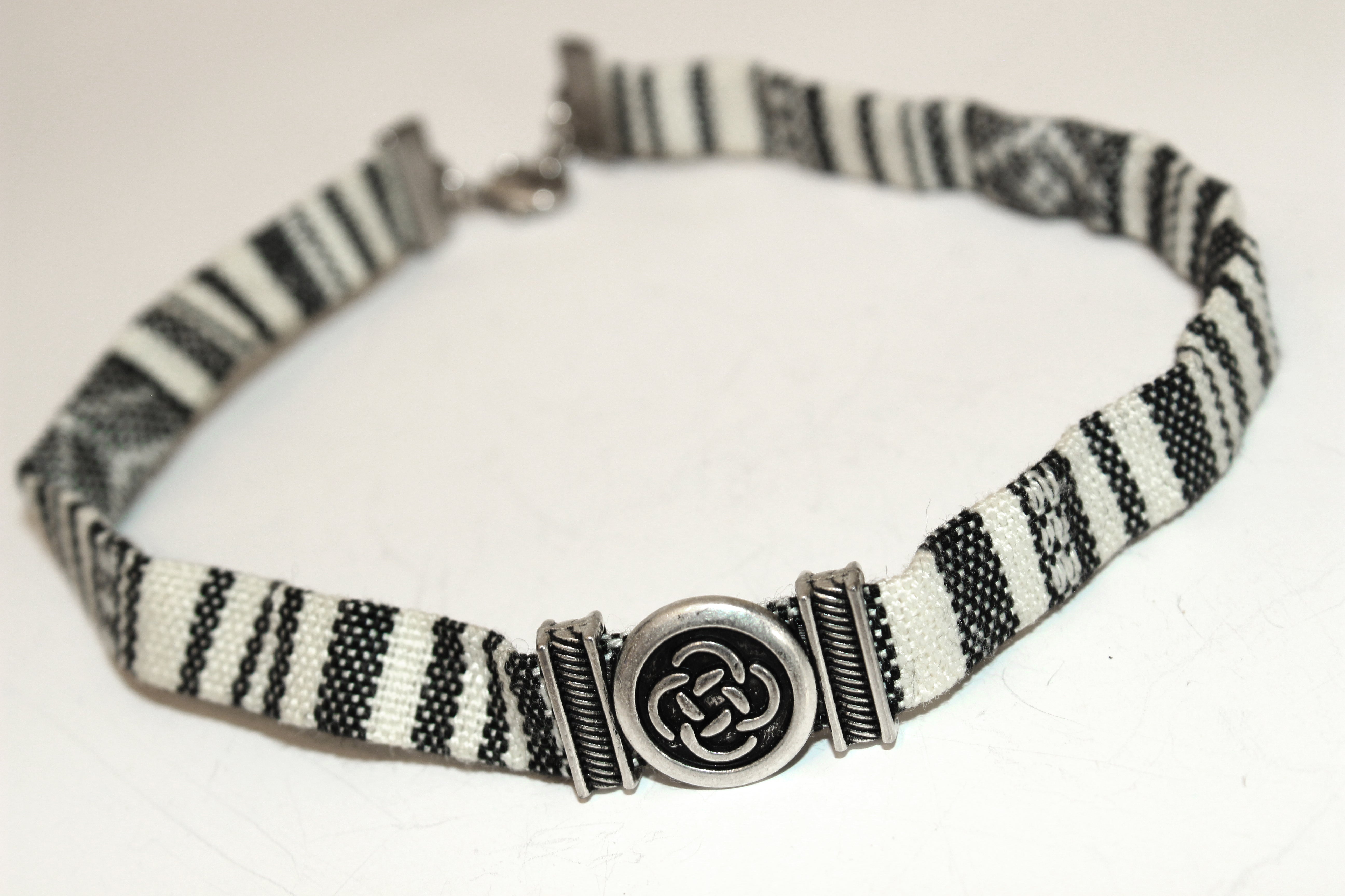 Orgada's Grey and Cream Rundhet Choker in a gypsy bohemian feel on a white background